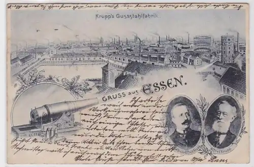 97099 Ak Salutation de Essen Krupp's Verschusstahlfabrik 1906