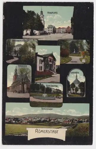 26866 Mehrbild Ak Römerstadt Rýmarov - Ringplatz, Kirche, Stadtpark, usw 1921