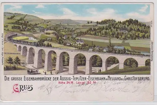 82014 Ak Lithographie Gruß von der großen Eisenbahnbrücke in Neuland 1907