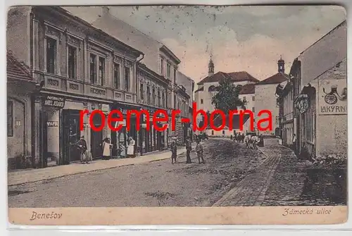 83834 Ak Benešov Zámecká ulice mit Geschäften 1907