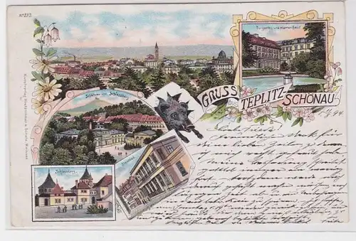 91200 Ak Lithographie Gruss aus Teplitz-Schönau Totalansicht, Stadtbad 1894