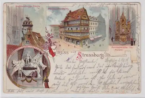 49364 Ak Litographie Gruss de Strasbourg en Alsace 1898