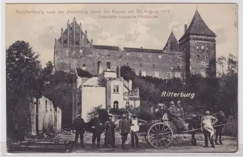 85835 AK Neidenburg après la destruction par les Russes 1914 - russ. Cuisine de campagne