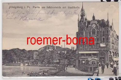 86023 Ak Königsberg i.Pr. Partie am Schlossteich mit Stadthalle 1916