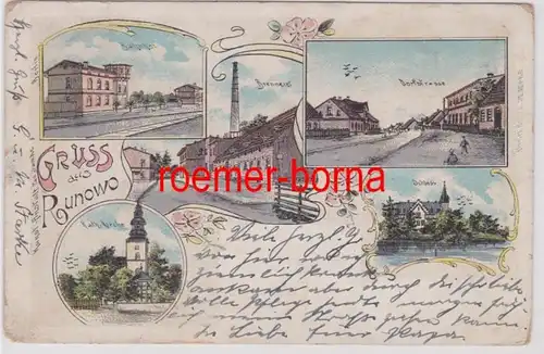 83352 Ak Lithographie Salutation de la gare de Runowo, distillerie, etc. 1907