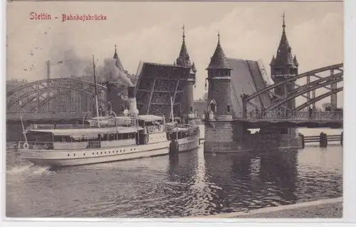 93772 Ak Stettin Dampfer vor Bahnhofsbrücke 1907