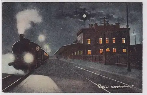 94431 Carte de clair de lune Thorn Gare centrale avec train en marche vers 1920