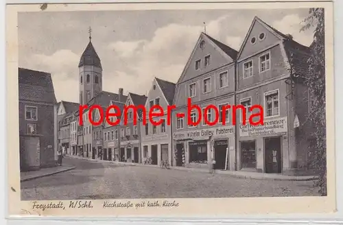23894 Ak Freystadt Nieder Silesien Kirchstraße avec magasins 1943
