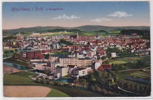 52899 Feldpost Ak Hirschberg en Silésie, du clocher de l'empereur 1916