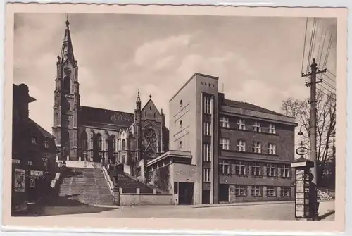 68896 AK Orlau-Olsaland Oberschlesien - Kirche und Geschäft um 1930