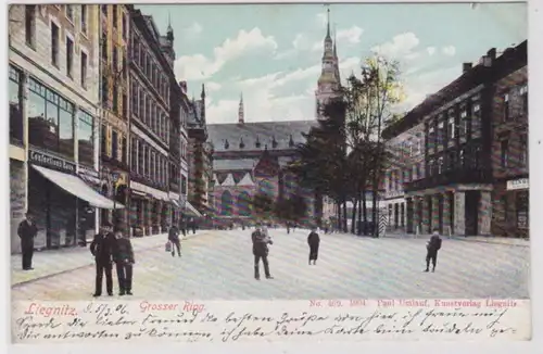 82801 AK Liegnitz - Grand anneau avec maison de Confections et église 1906