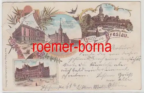 83637 Ak Lithografie Gruss aus Breslau Geschäftshaus Versicherung usw. 1902