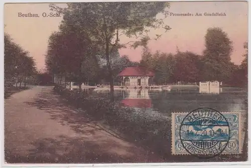 98122 Ak Beuthen Oberschlesien Promenade am Gondelteich 1920