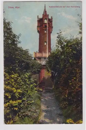 94239 Feldpost AK Olivia Westpreussen - Aussichtsturm auf dem Karlsberg 1918