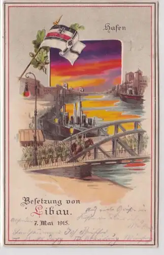 39902 Halt gegens Licht Ak Besetzung von Libau 7.Mai 1915 Hafen