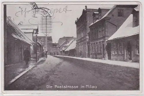 88144 Feldpost AK Die Poststrasse in Mitau (Jelgava) - Straßenansicht 1917