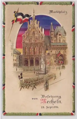 09869 Halt gegen das Licht Ak Besetzung von von Mecheln 28.Sept.1914 Marktplatz