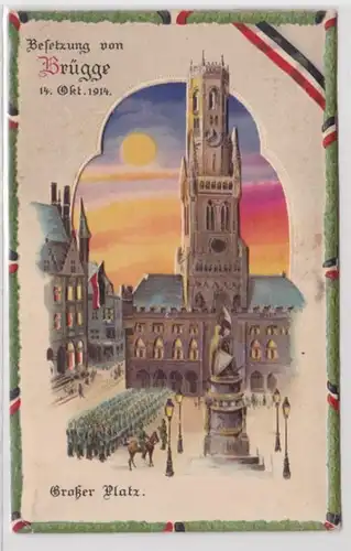 39255 Arrêt contre la lumière Ak Instrumentation de Bruges 14 octobre 1914 grande place