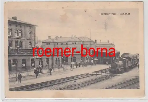 82365 Feldpost Ak Herbesthal Bahnhof mit einfahrender Dampflokomotive 1914