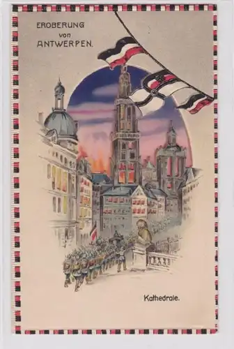 94140 Halt gegen das Licht Ak Eroberung von Antwerpen Kathedrale 1. Weltkrieg