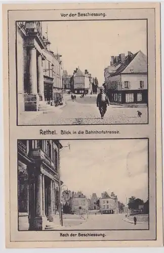 75436 Feldpost AK Rethel Bahnhofstraße - Vor und nach der Beschiessung 1916