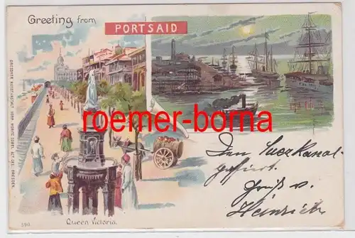 86135 Ak Lithographie Greeting from Port Said Egypte vers 1900