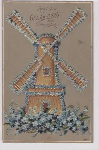 63663 Herzlichen Glückwunsch zum Geburtstag Ak Windmühle 1910