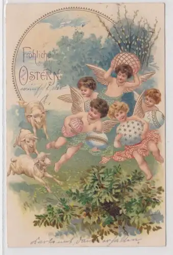 24158 Fröhliche Ostern Ak 5 Engel und Osterlämmer 1909