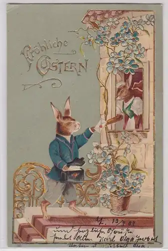 76052 Joyeux Pâques Purge Ak Hase comme facteur remis lettre 1903