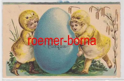 86230 Ak Pâques Buona Pasqua. Enfants en costume de poussin avec l'œuf de Père 1933