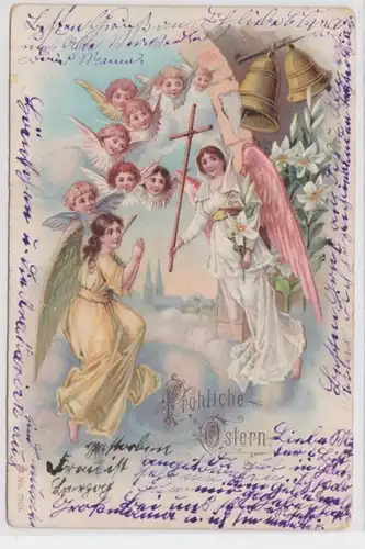 95943 Joyeux Ange de Pâques Ak avec cloche à la prière 1902