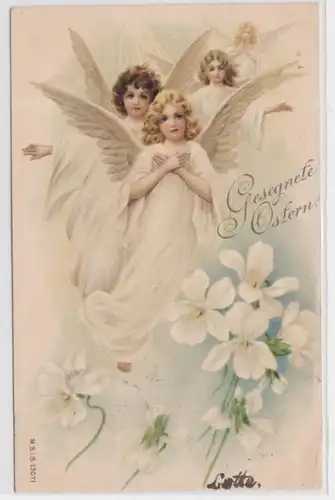 96154 Bénis Pâques Ak 4 Anges et fleurs 1902
