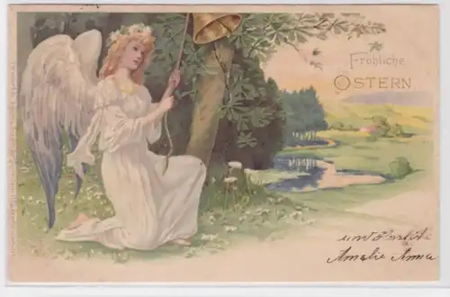 96178 Fröhliche Ostern Ak Engel läutet Glocke 1899