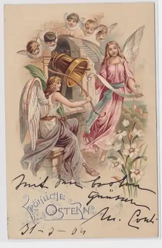97692 Fröhliche Ostern Ak Engel läuten Glocke 1904
