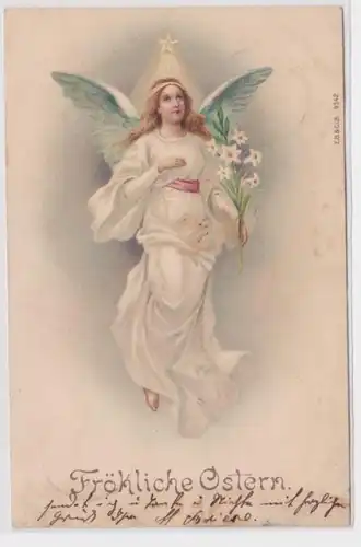 97696 Fröhliche Ostern Ak Engel mit Osterglocke 1904