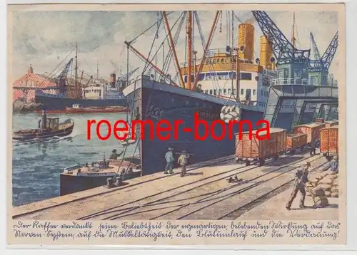 82896 Publicité Ak Eduscho Suppression d'un chargement de café dans le port de Bremer vers 1940
