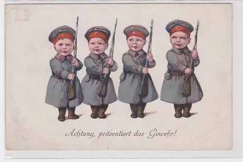 85552 Humour Ak Enfants 'Attention, présente le fusil!' vers 1915