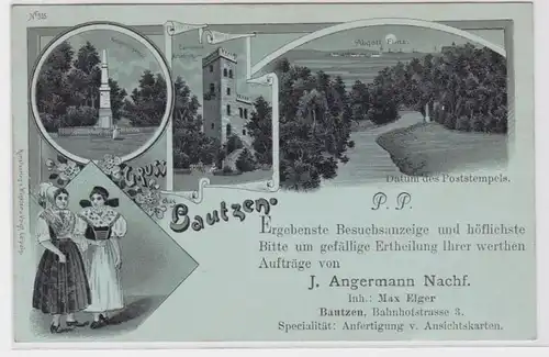 82447 Mondschein AK Gruss aus Bautzen - Kriegerdenkmal, Czorneboh Aussichtsturm