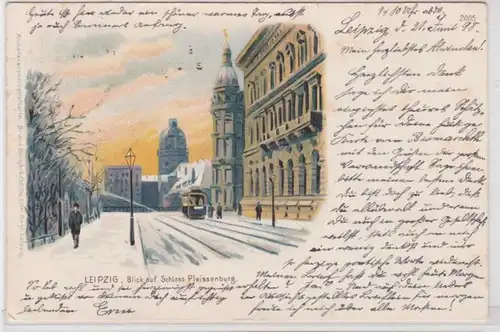 87957 AK Leipzig - Vue sur le château de Pleissenbourg avec tram 1898