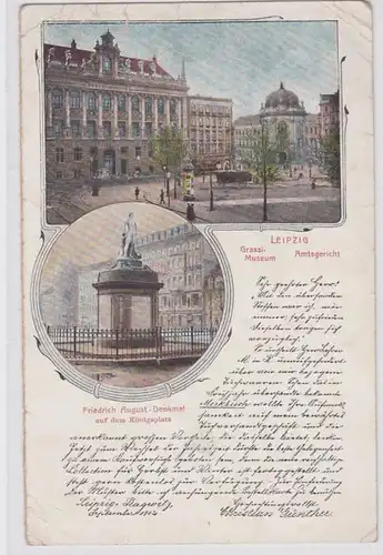 88286 AK Leipzig - Grassimuseum, tribunal d'arrondissement, Friedrich August-Denktmal 1902