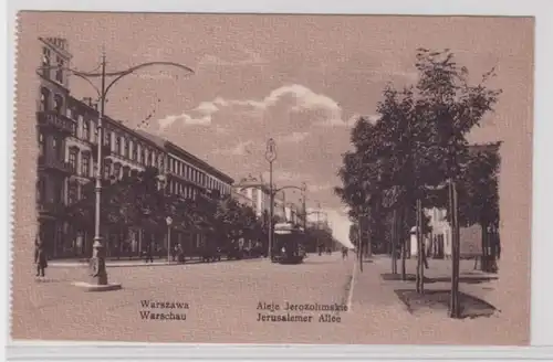 79459 Feldpost Ak Warschau Jerusalemer Allee mit Strassenbahn 1917