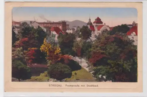 89357 Feldpost Ak Striegau Strzegom Promenade mit Stadtbad 1917