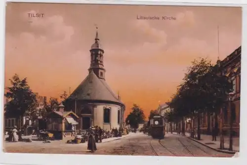 20973 Ak Tilsit Église et tram 1912