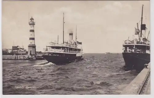 98058 Ak Malmö Hamnen mit Leuchtturm und Dampfer 1935