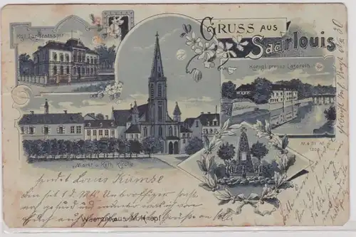 88750 Lithographie Ak Gruss de Saarlouis - Kgl. Landratamt, Markt. Eglise 1898