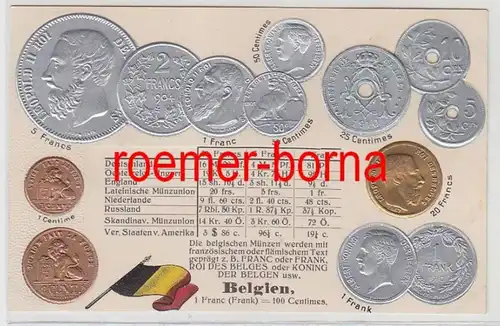 83487 Präge Ak mit Münzabbildungen Belgien um 1920