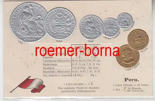 83498 Präge Ak mit Münzabbildungen Peru um 1920