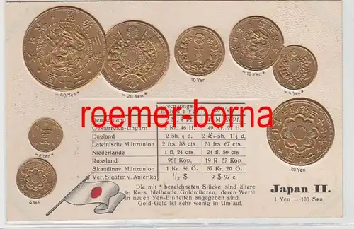 83600 Präge Ak mit Münzabbildungen Japan II. um 1920