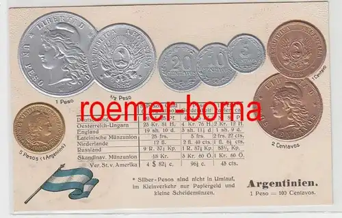 83601 Präge Ak mit Münzabbildungen Argentinien um 1920