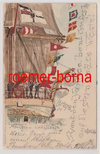 84489 Ak Lithographie Carte Marine Post Serie 1000 SMS Moltke avec drapeaux 1898
